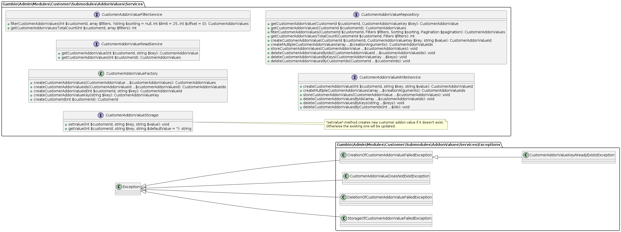 Read and write service of the customer addon value's