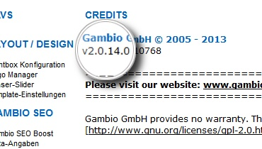 Version number under Credits