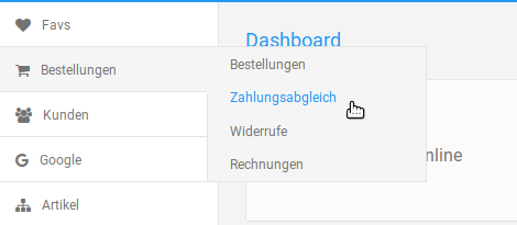 Anzeige von Bestellungen > Zahlungsabgleich