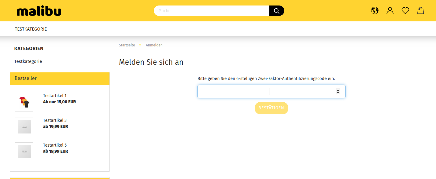 Anmeldefenster zur Eingabe des 6-stelligen Codes