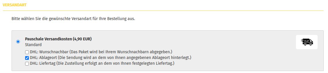 Darstellung der Wunschservices im Checkout