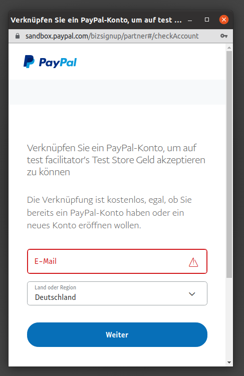 Angabe der E-Mail-Adresse