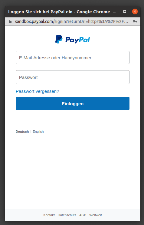 Einloggen bei PayPal