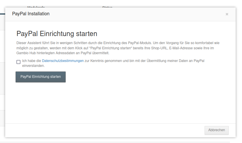 Dialog zur Ersteinrichtung
