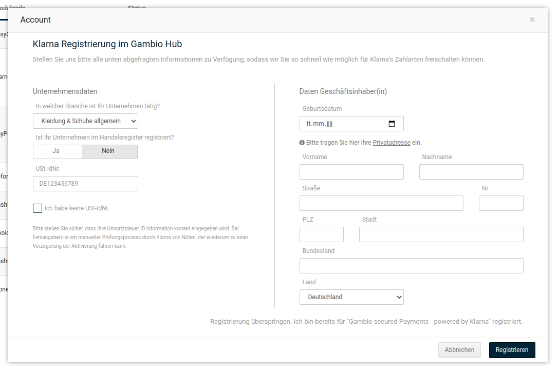 Anmeldung ohne Handelsregister-Eintrag