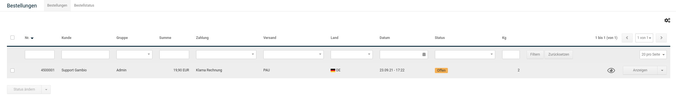 Bestellübersicht