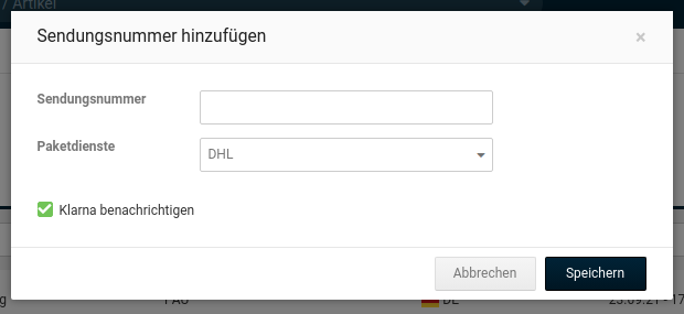 Übermitteln der Sendungsnummer an Klarna