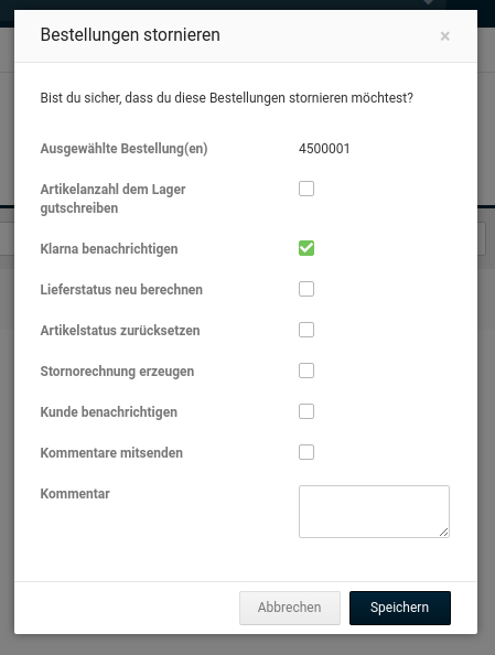 Stornieren einer Klarna-Bestellung
