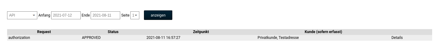 Anzeige der Transaktionen im API Log