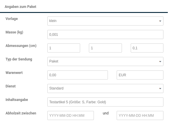 Angaben zum Paket