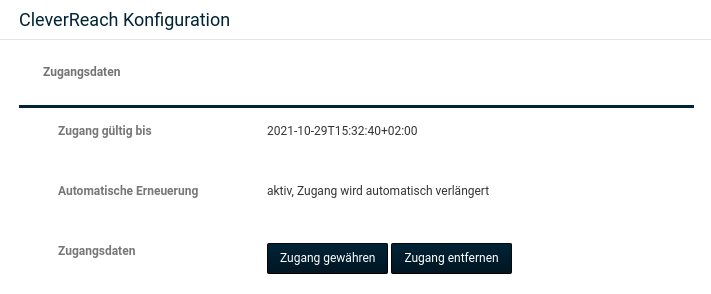 Bereich _**Zugangsdaten**_ der Konfigurationsseite