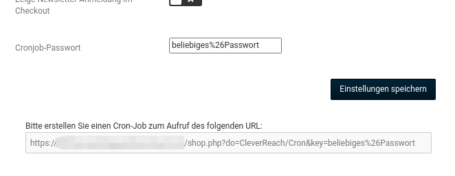 Cronjob-Passwort auf der Einstellungsseite
