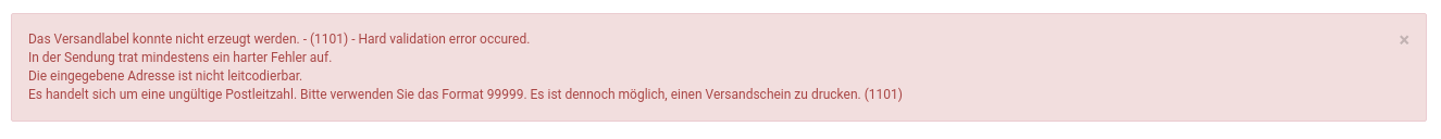 Hinweis bei nicht leitcodierbarer Adresse