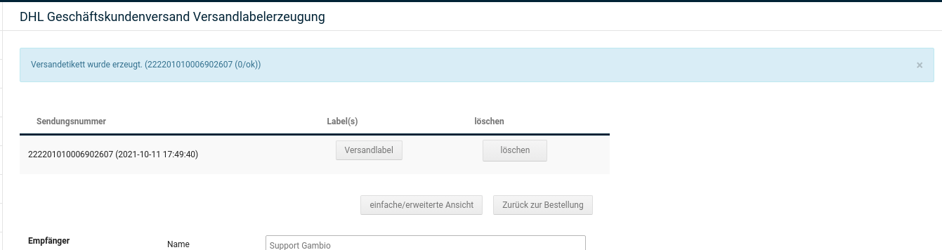 Korrekt erstelltes Label