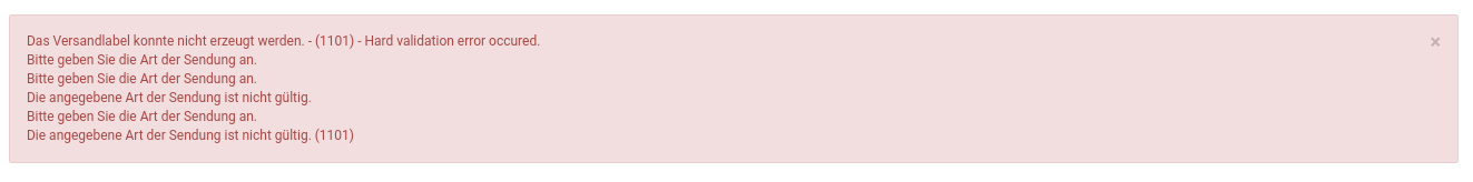 Die angegebene Art der Sendung ist nicht gültig