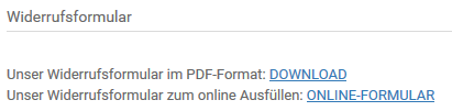 Verweis auf Widerrufsformular im PDF-Format und als Online-Formular