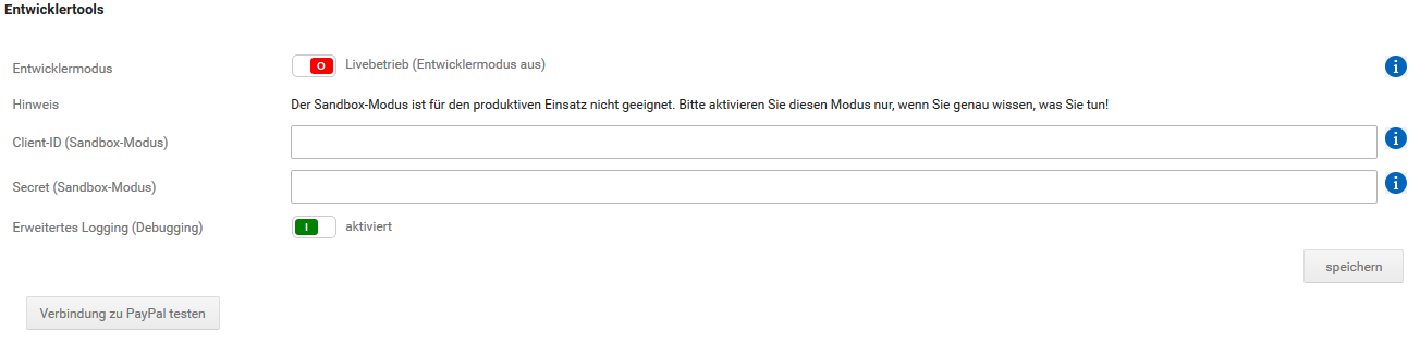 Experteneinstellungen Entwicklertools