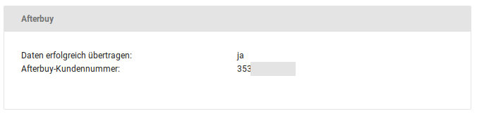 Meldung nach Übertragung der Bestellung zu Afterbuy