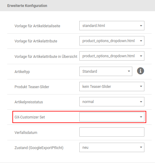 GX-Customizer Set zuweisen (Artikel)