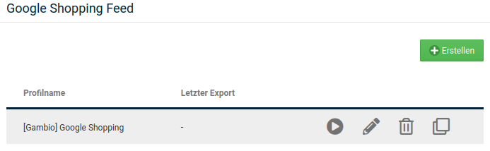 Übersicht über Export-Profile zu Google Shopping unter Google > Google Shopping