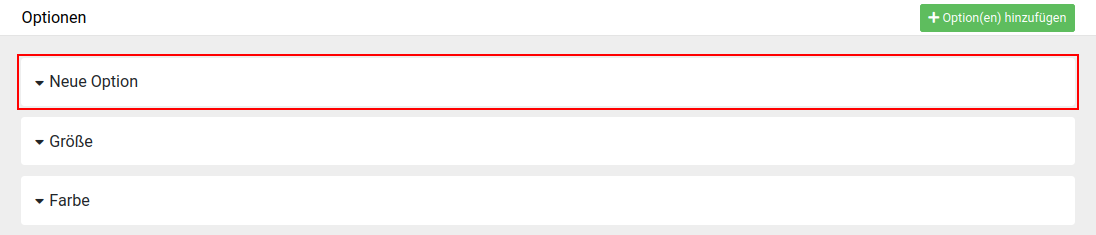 Die neue Option wurde angelegt