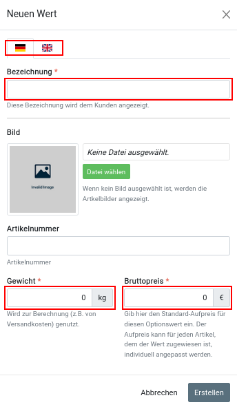 Dialog _**Neuen Wert**_ zum Anlegen eines Werts