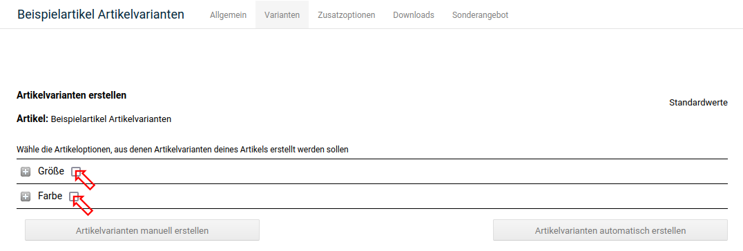 Auswahl der Optionen