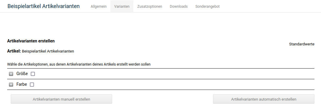 Übersicht im Reiter _**Varianten**_
