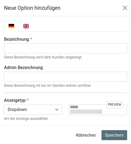Neue Option hinzufügen