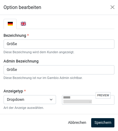 Option bearbeiten