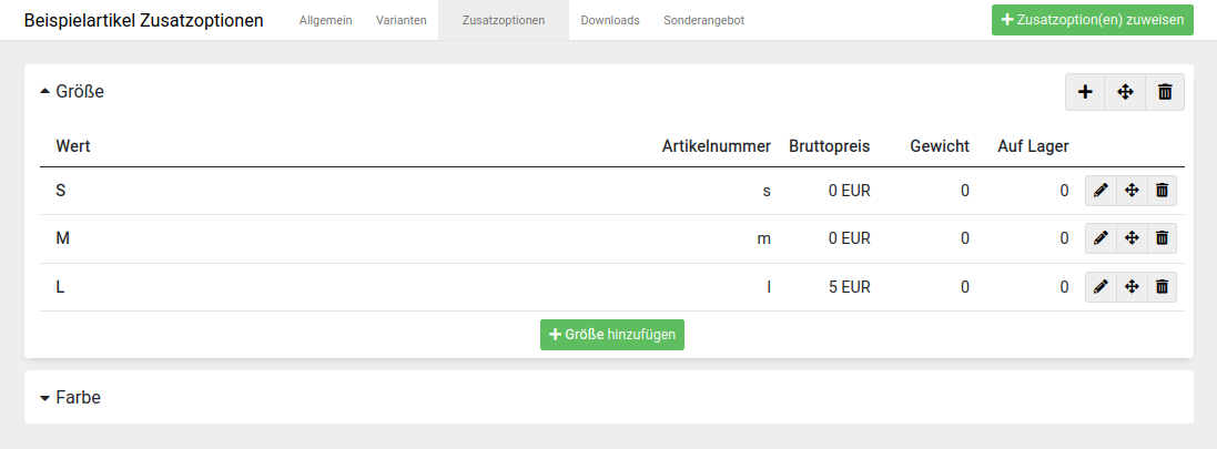 Anzeige der Werte nach Ausklappen