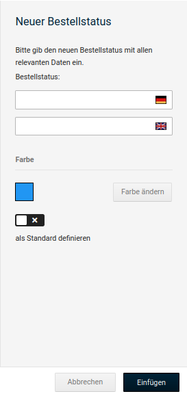 Neue Bestellstatus legst du im Gambio Admin deines Shops unter Bestellungen > Bestellstatus anlegen. Klicke hierzu auf Erstellen.