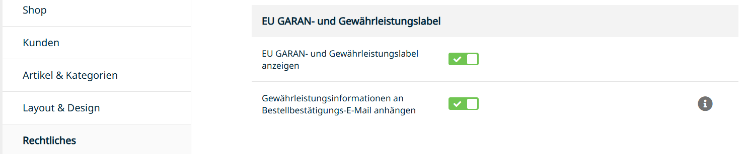 Settings > My Shop > Legal – shared switch for both labels