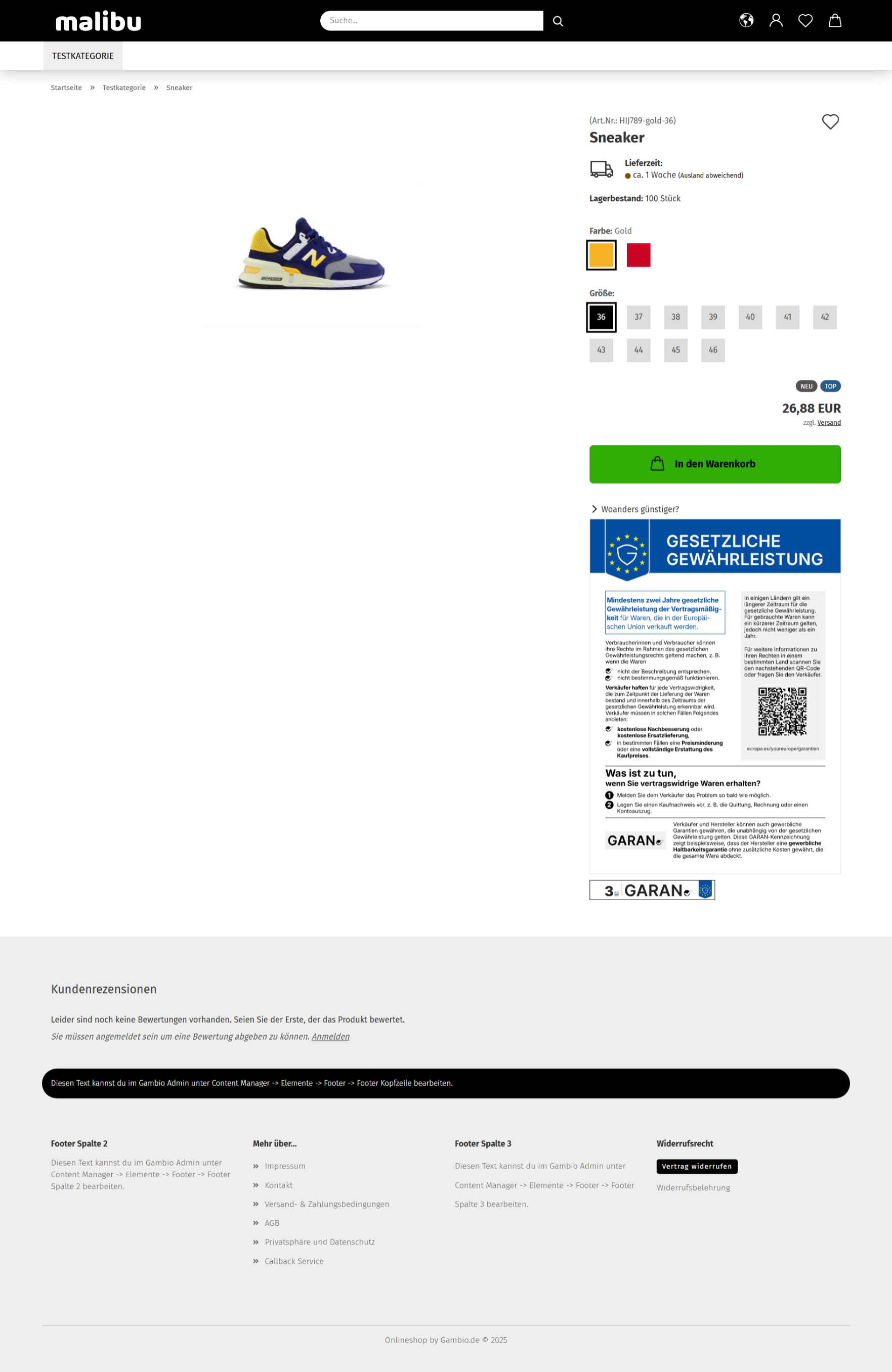 Full legal guarantee notice on the product page