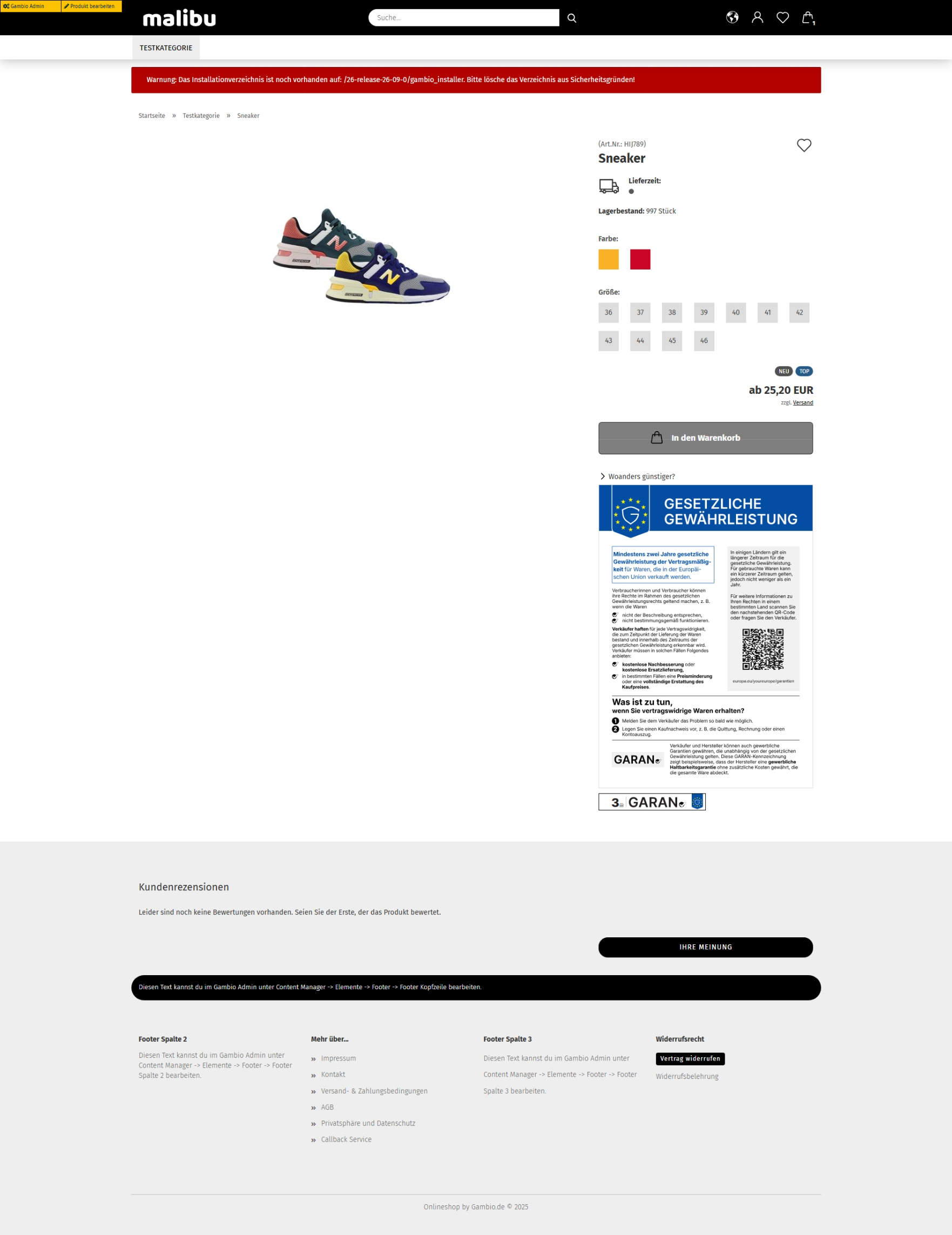 Nested badge on the product page