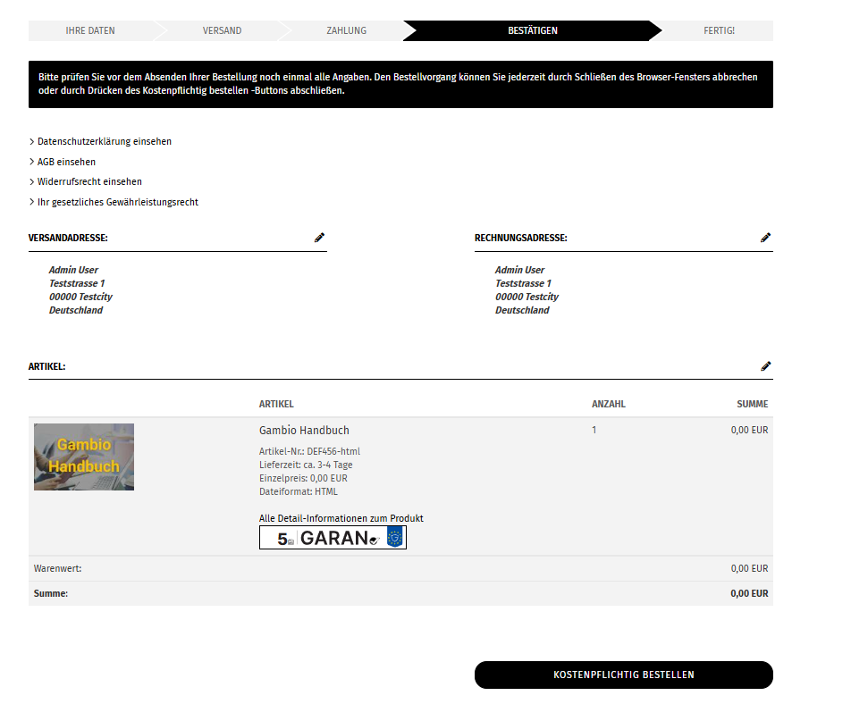 Checkout: nested badge under the item