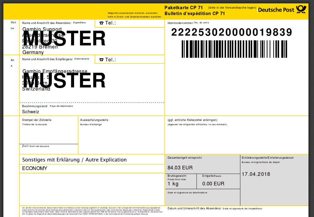 Exportlabel Seite 1