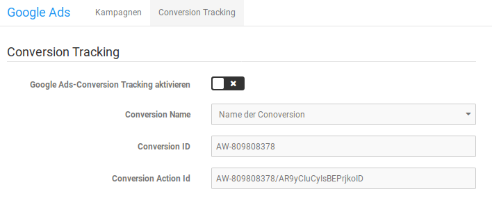 Angaben zum Conversion Tracking