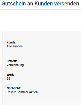 Bestätigungsseite für Gutschein E-Mails