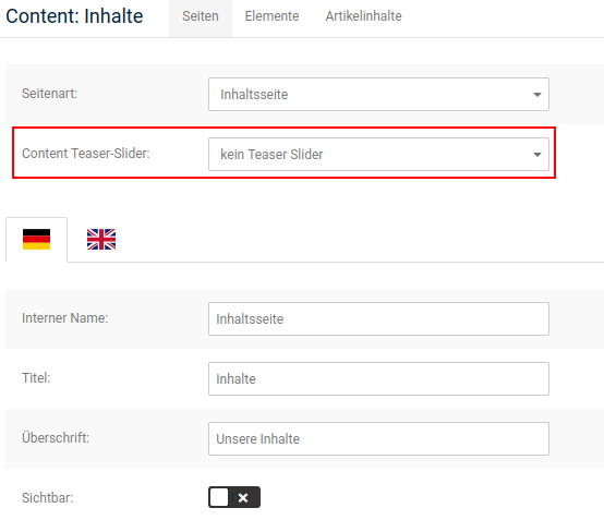 Teaser-Slider zuweisen (Content)
