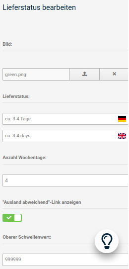 Einstellen des Links Ausland abweichend