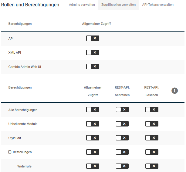 Anzeige der Zugriffsrechte über _**Konfigurieren**_
