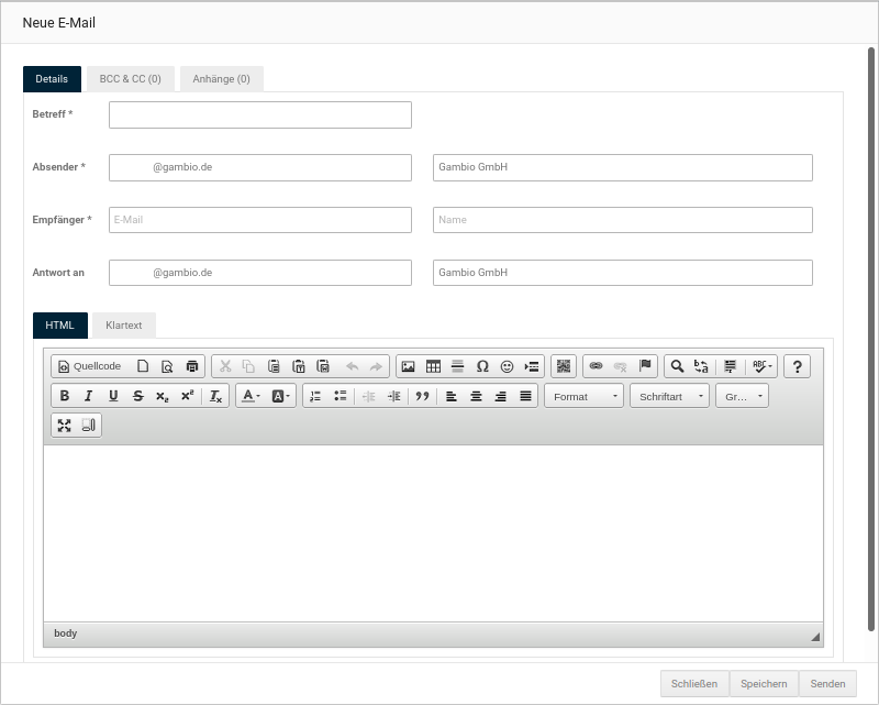 Fenster Neue E-Mail