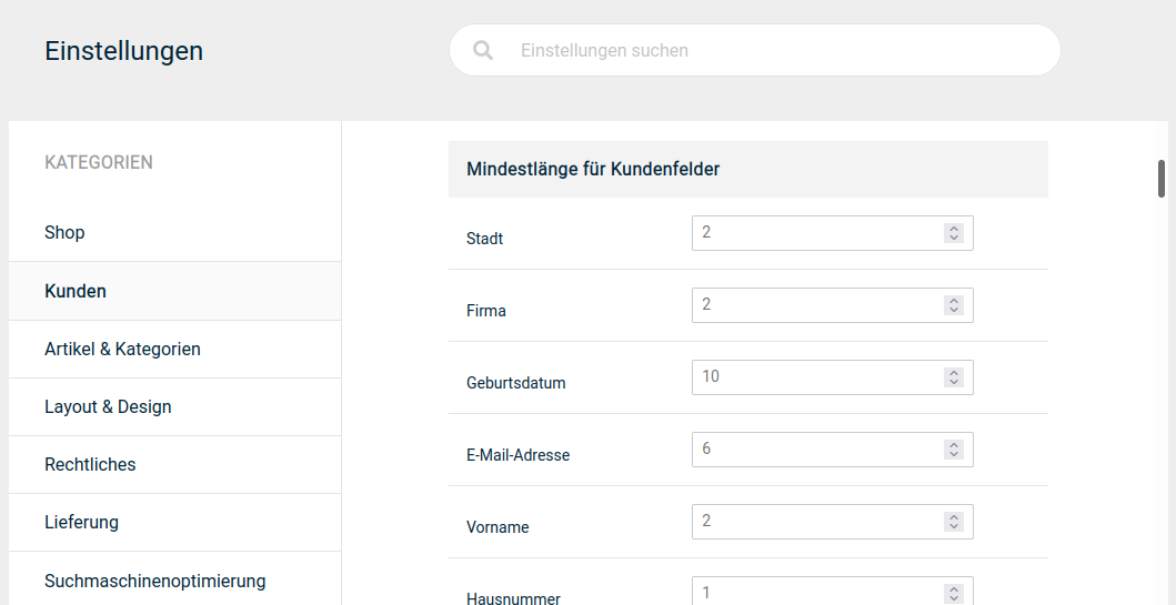Pflichtfelder festlegen (Minimum Werte)