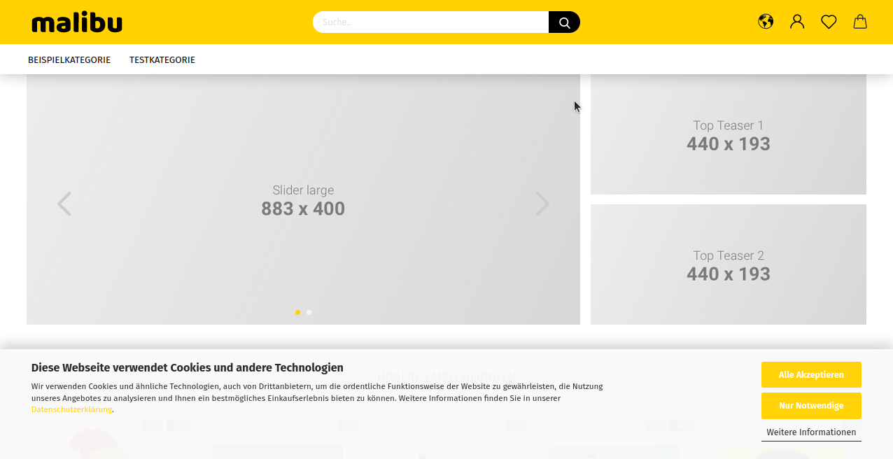 Das Cookie Consent-Panel wird am unteren Rand des Browserfensters angezeigt