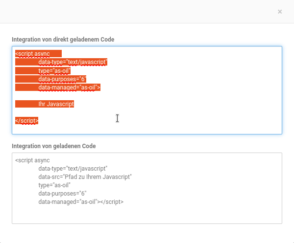 Integrationscode für direkt geladenen Code markieren