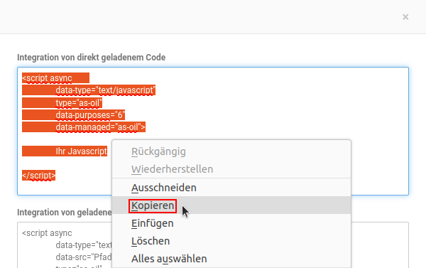 Auswahl des Eintrags _**Kopieren**_ aus dem Kontextmenü