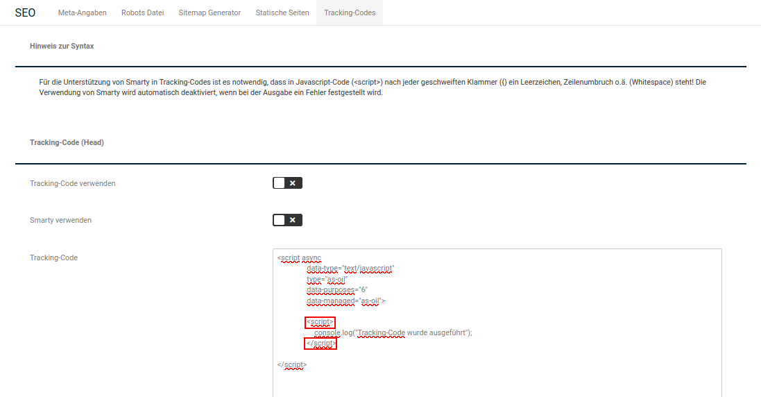 Tracking-Code wurde in den Integrationscode eingefügt