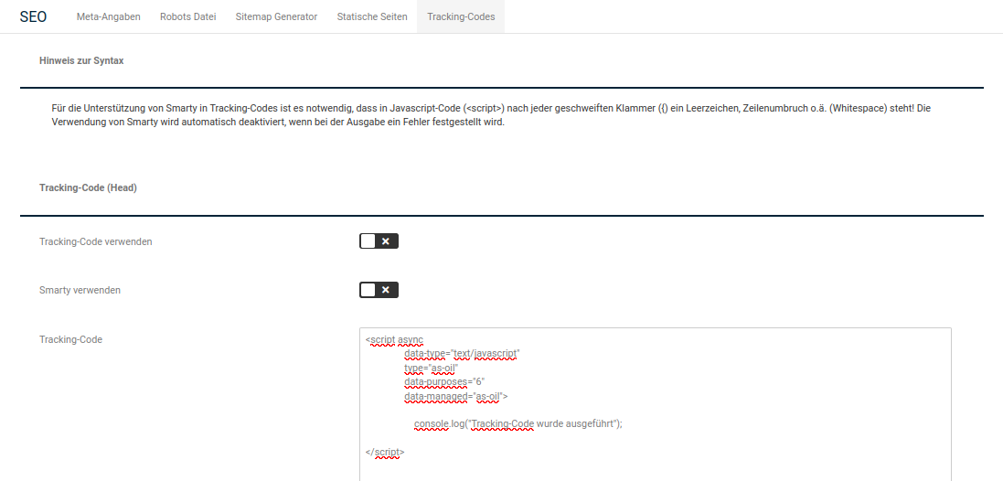 script-Tags wurden aus dem Tracking-Code entfernt