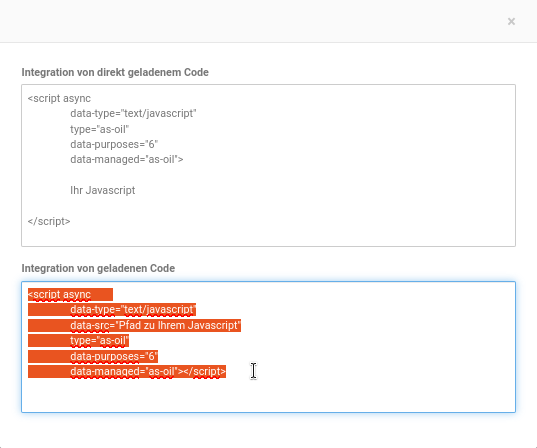 Integrationscode für geladenen Code markieren